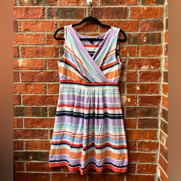 Lands End Medium Petite Bright Purple Stripe Nautical Sleeveless Casual Dress - Picture 1 of 9